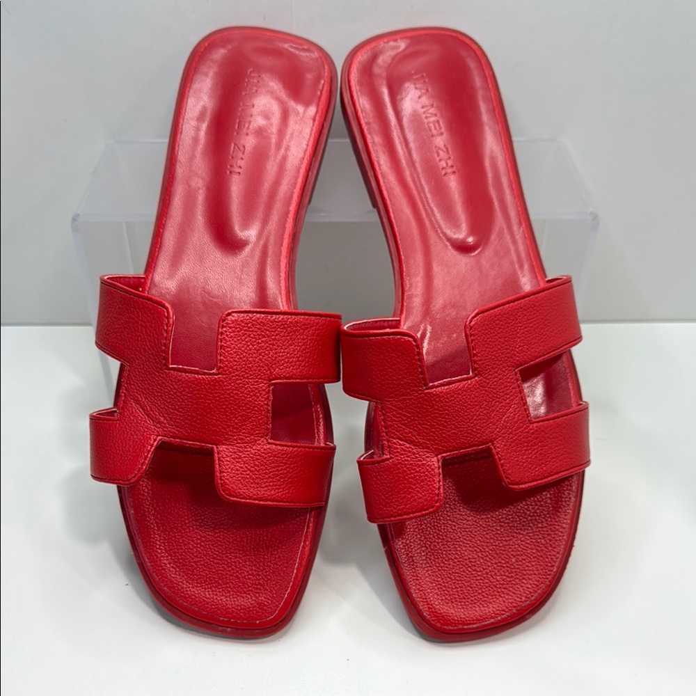 Red Faux Leather Slide Sandals – Luxe Minimalist Design